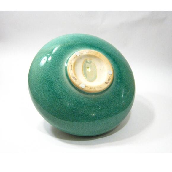 Contemporary Globe Sea Green Glazed Glass Vessel Vase Container Crackle Finish - Picture 3 of 6
